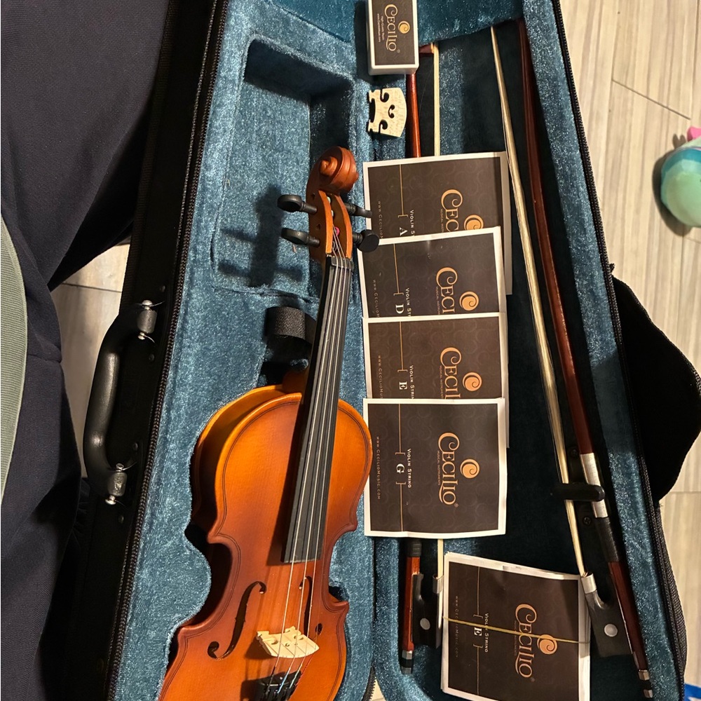 1/16 mending Violin with Bow Set - Warm Amber Finish